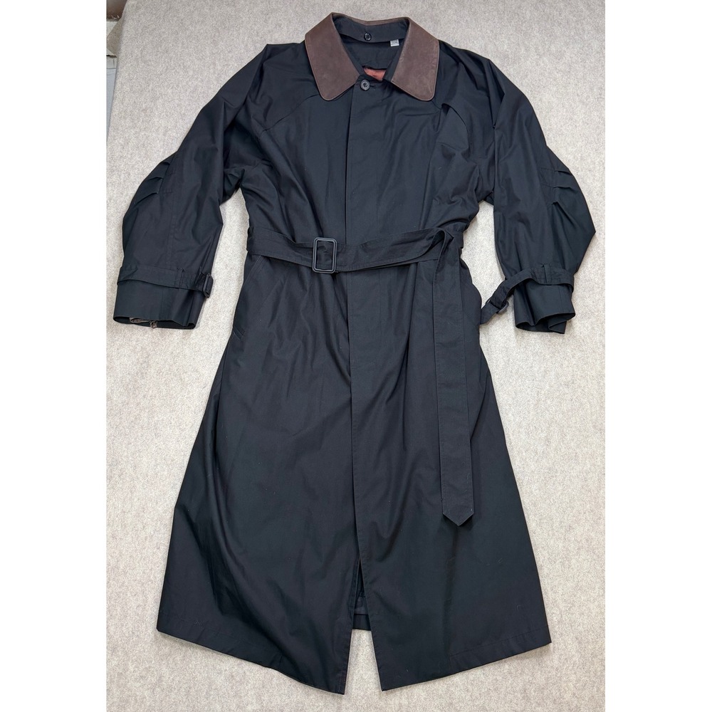 London Fog Trench Coat Men 40 REG Black Vintage Classic Dark Academia Minimalist